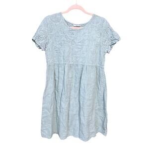Terzo millenio light blue linen babydoll style dress embroidered medium Italy